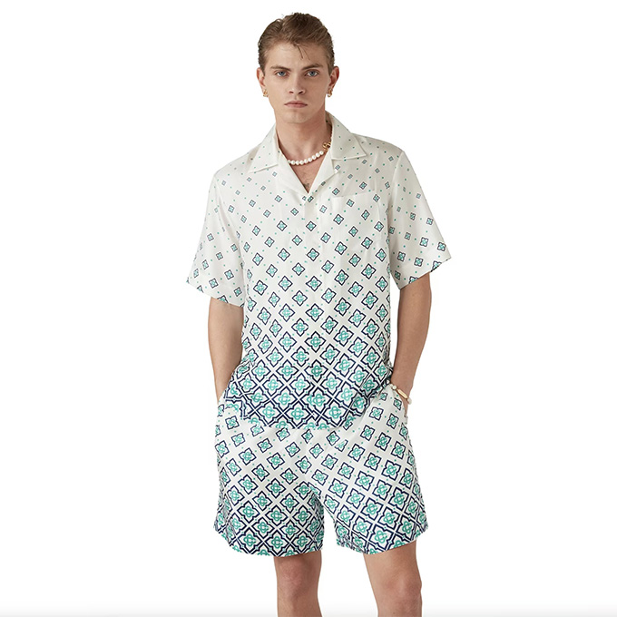 casablanca gradient square print linen short sleeve shirt